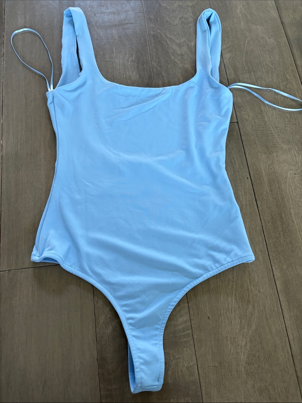 Zara Light Blue thong bodysuit Classic Scoop Neck low back